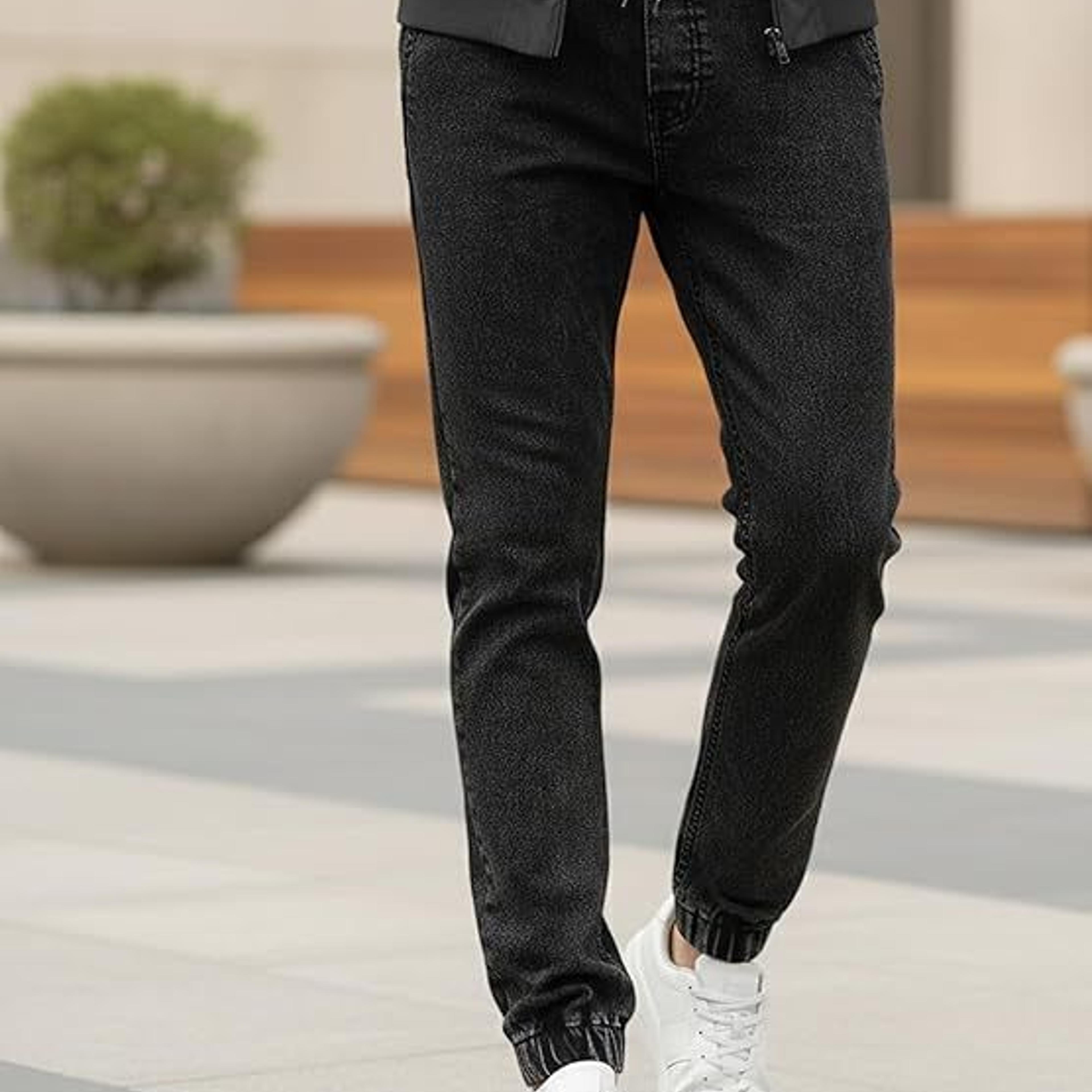 Men's Black Slim Fit Washed Jogger Jeans Stretchable