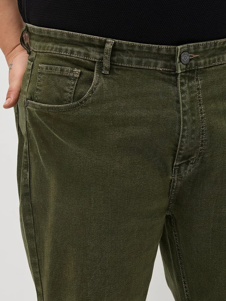 Plus Men's Light Green Regular Fit Acid Washed Denim Jeans Stretchable — photo 5