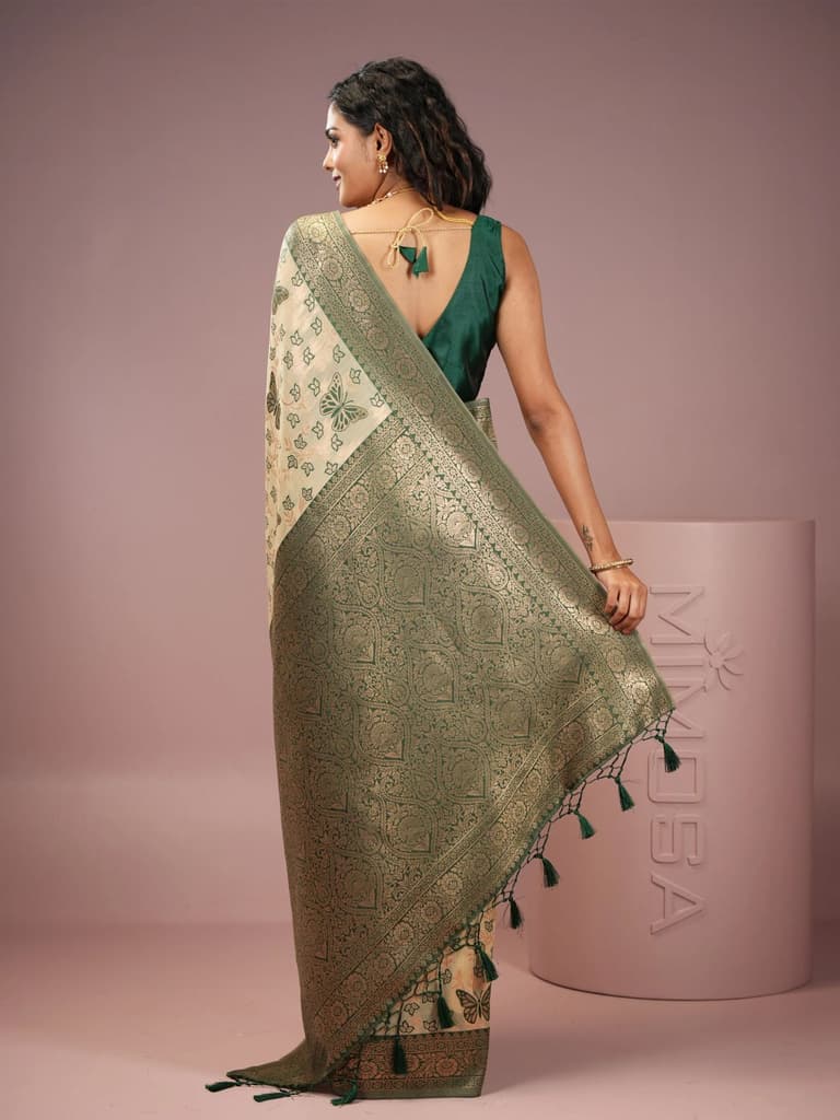Mimosa Women's Woven Design Banarasi Style Art Silk Saree With Blouse Piece : SA00002000GRNFREE — photo 4