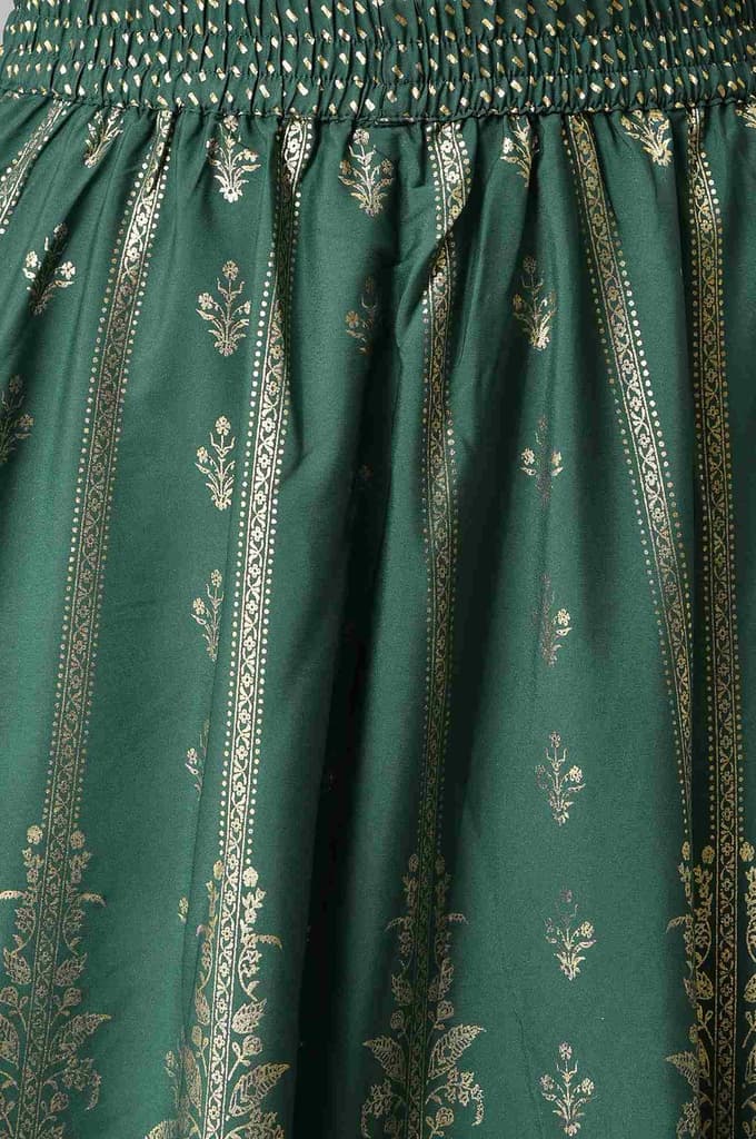 Green Floral Printed Flared Woven Skirt With Elasticated Waist — photo 6