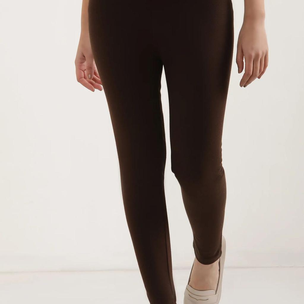 Brown Solid Skinny Fit Tights With Elasticated Waist