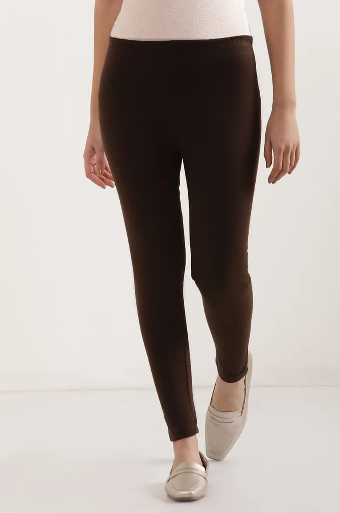 Brown Solid Skinny Fit Tights With Elasticated Waist