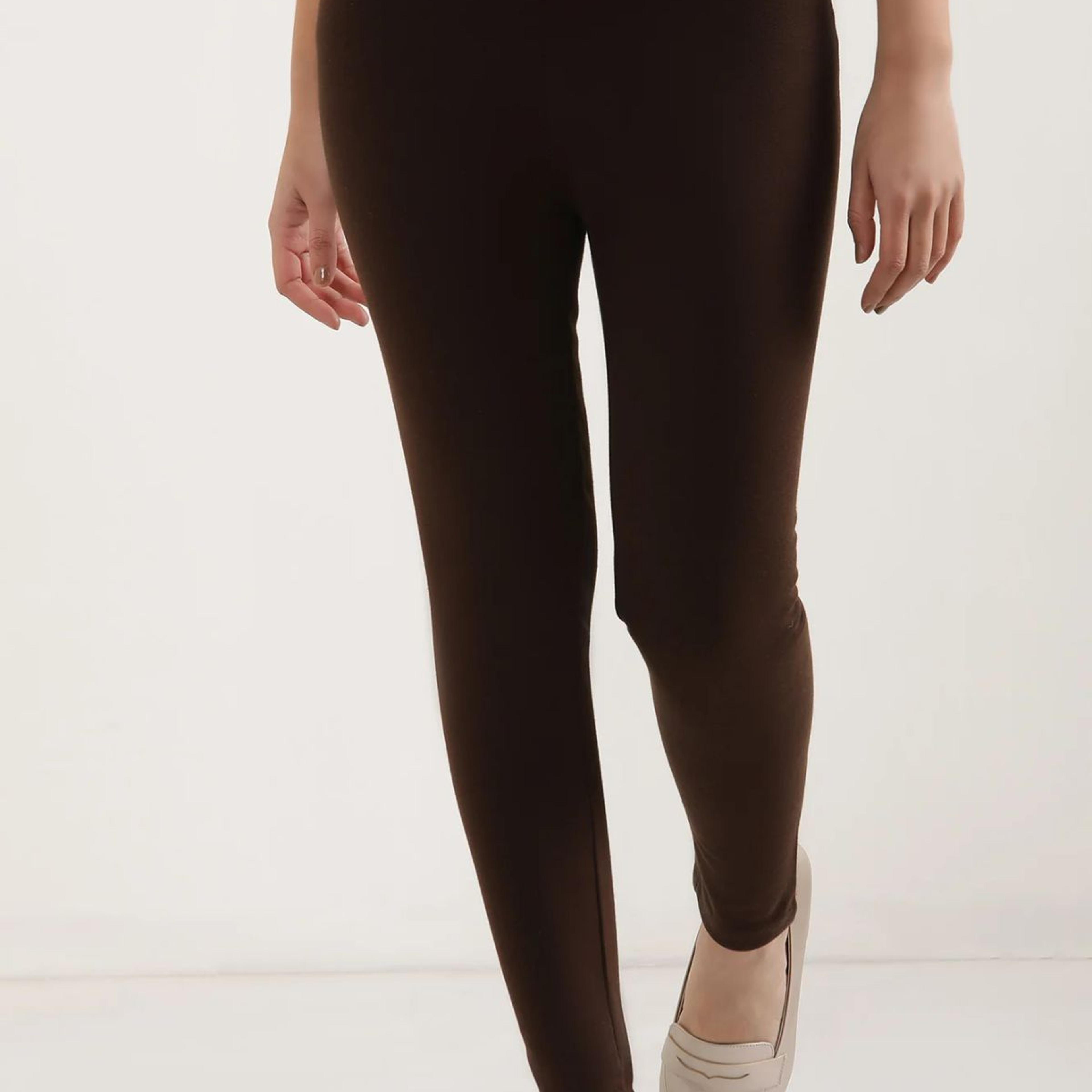 Brown Solid Skinny Fit Tights With Elasticated Waist