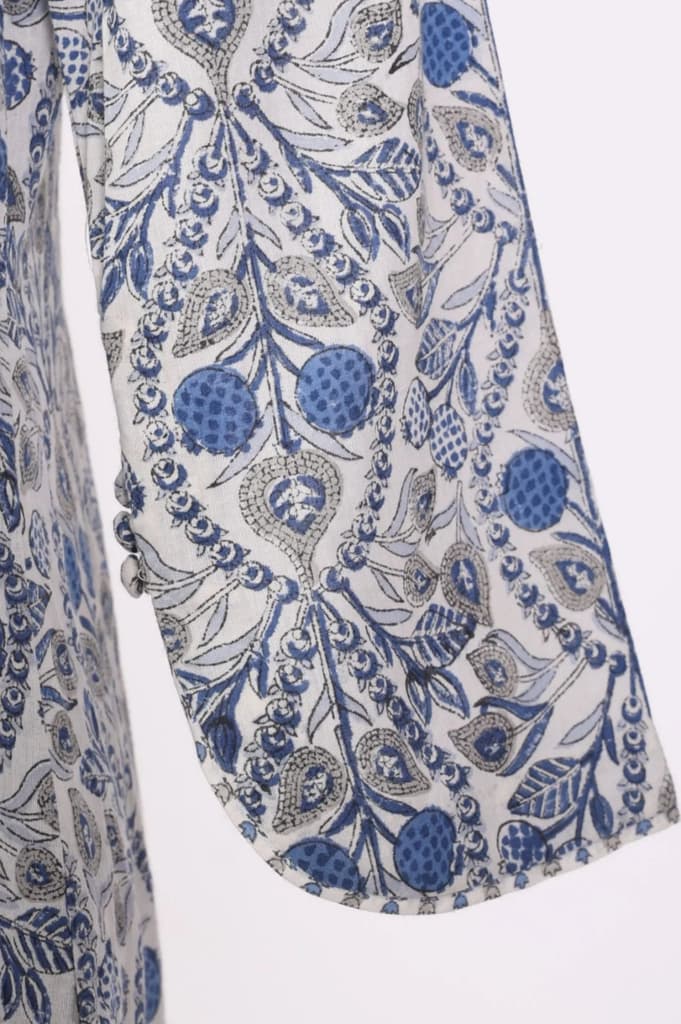 White Block Printed Pure Cotton Straight Kurta with Pants and Dupatta Set — photo 8