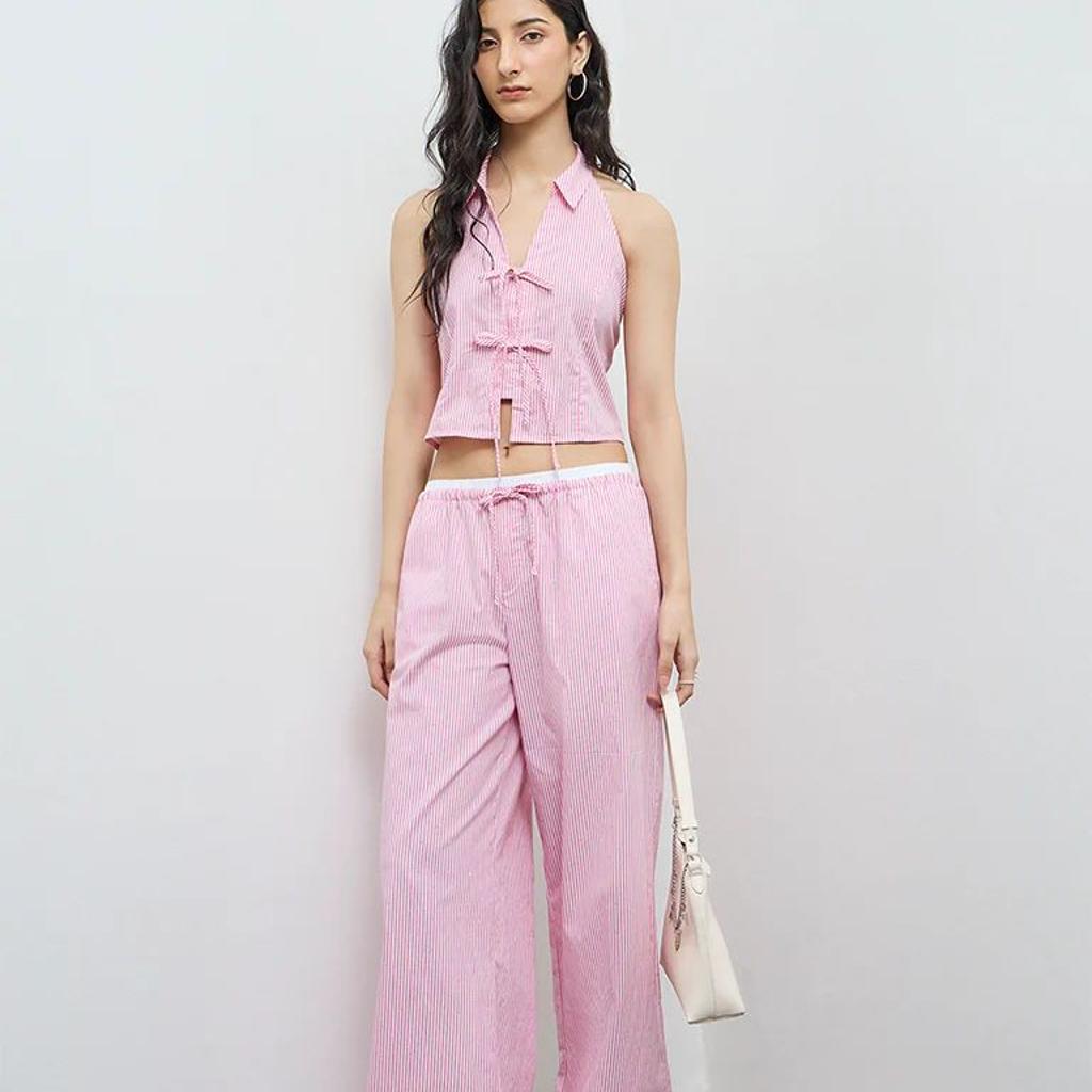 Nuon Pink Striped High-Rise Pants