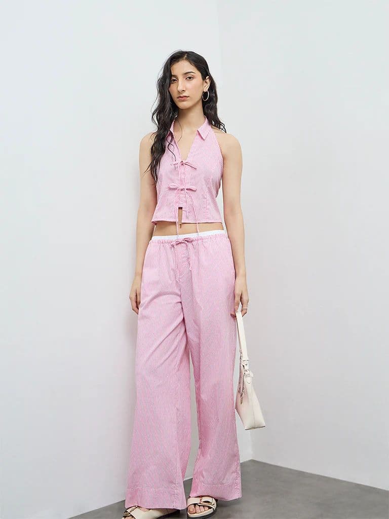 Nuon Pink Striped High-Rise Pants