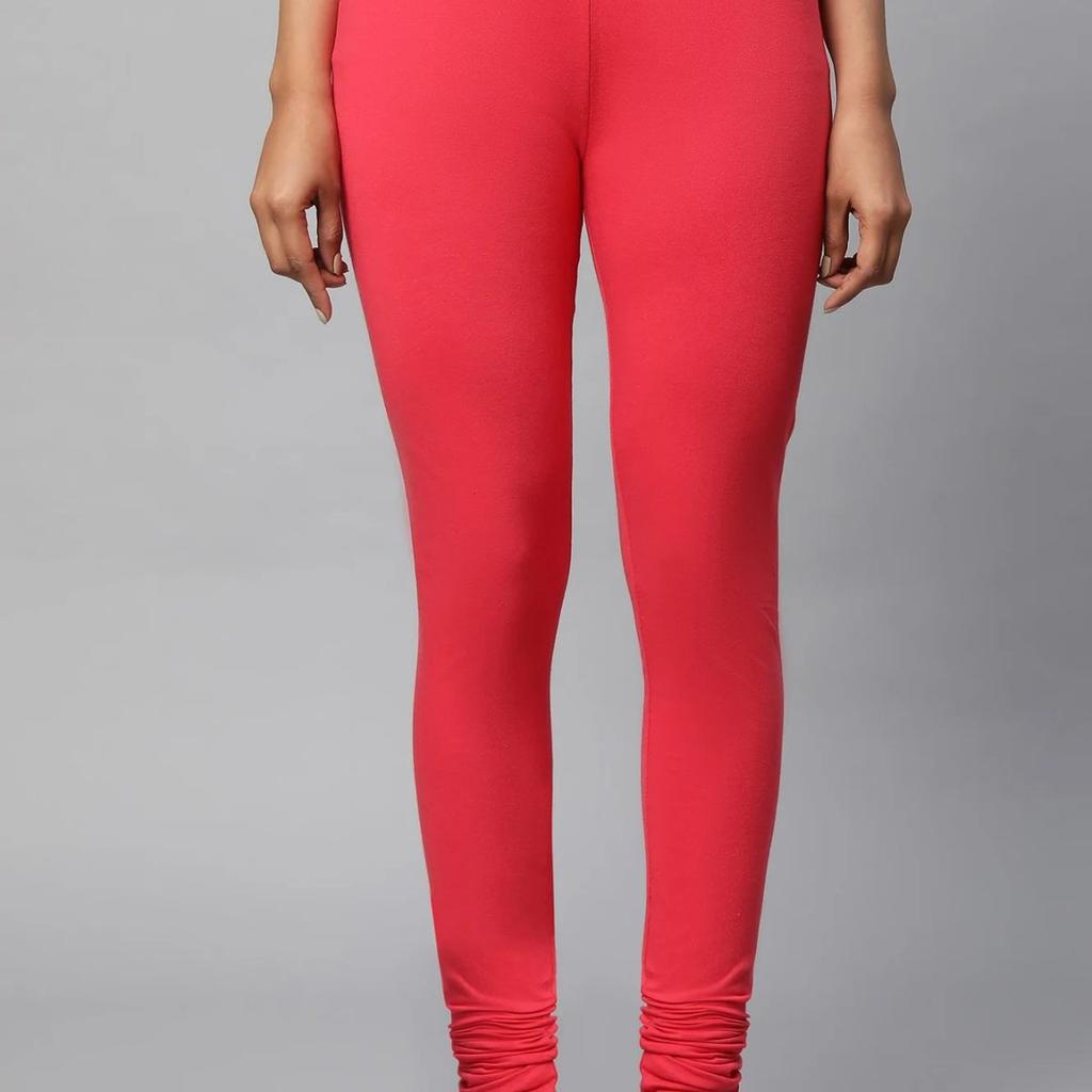 Red Solid Skinny Fit Cotton Churidar With Elasticated Waistband