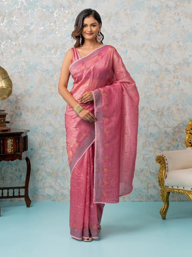 Mimosa Women's Woven Design Banarasi Style Tissue Crush Saree With Blouse Piece : SA00002016STFREE — photo 2