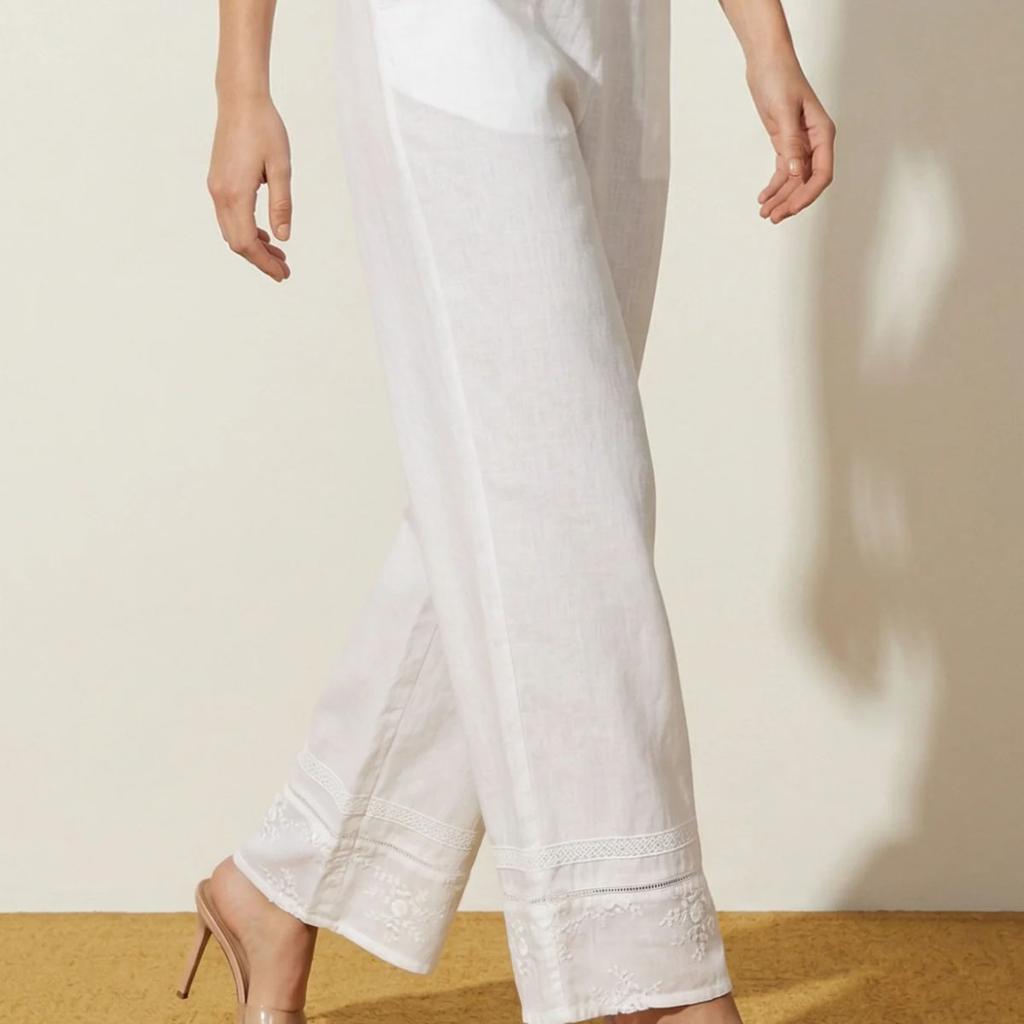 White Embroidered Pure Cotton Straight Fit Ankle Length Palazzo