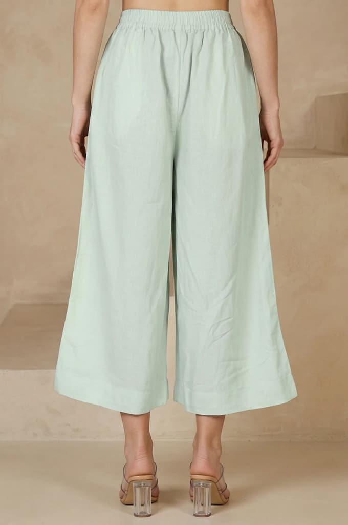 Green Solid Rayon Wide Leg Flared Pants — photo 5