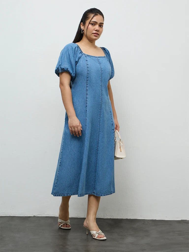 Gia Light Blue Denim A-Line Dress — photo 2