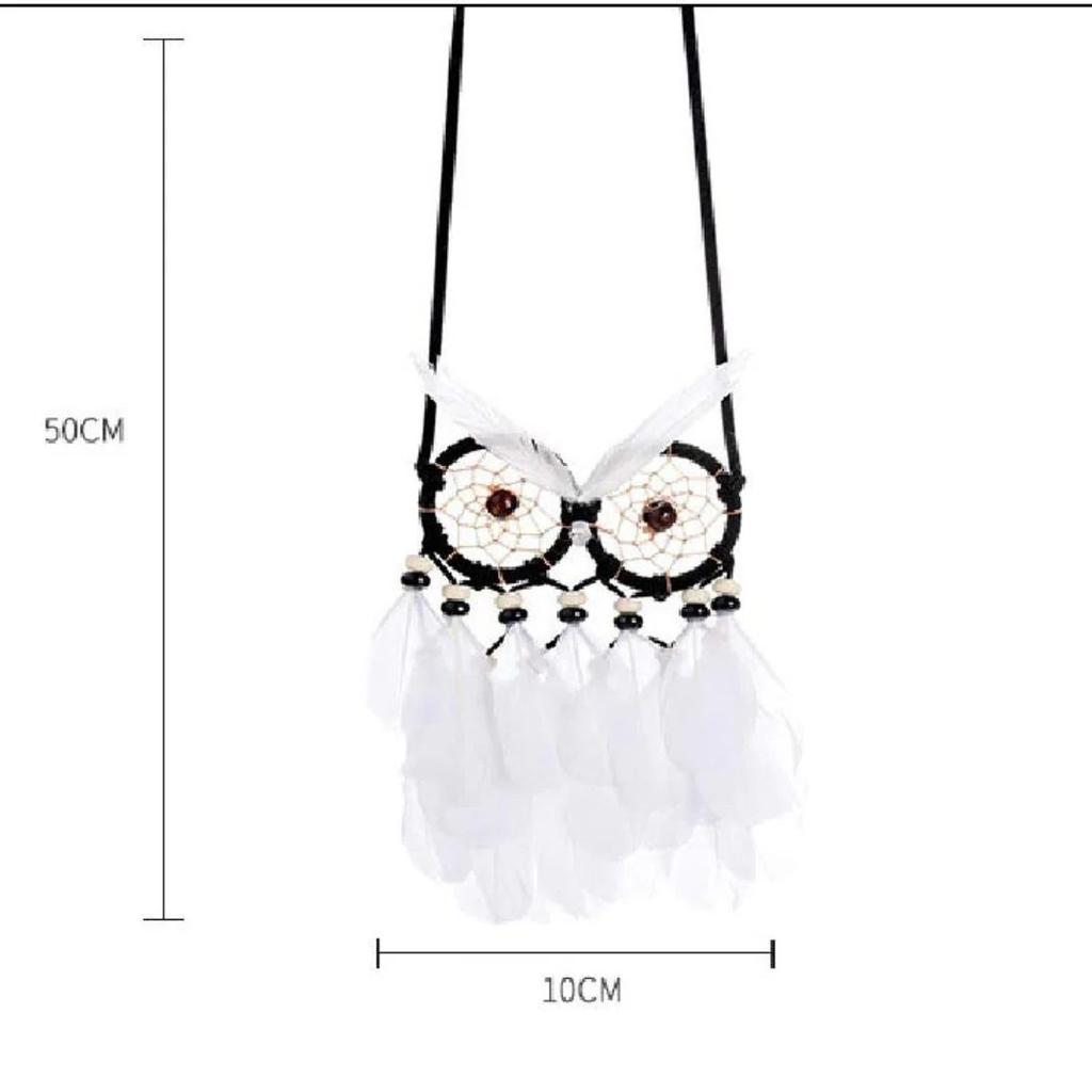 Monochrome Owl Dreamcatcher – Handmade Boho Wall Hanging with Feathers — photo 3