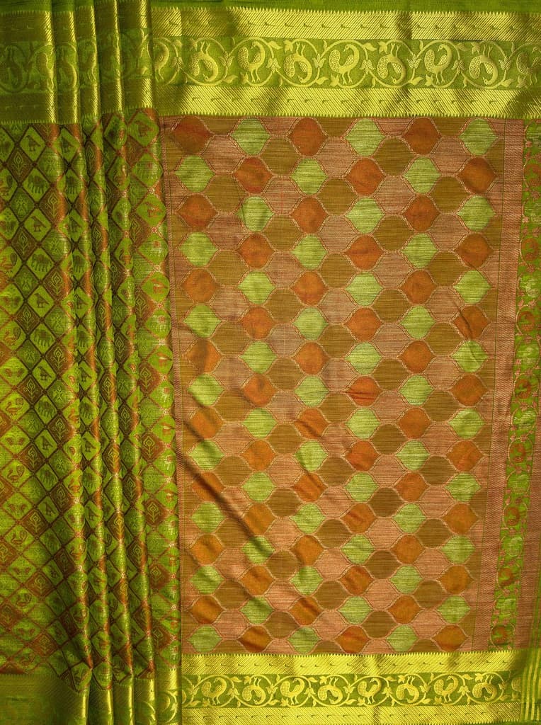 MIMOSA Women's Woven Design Patola Style Raw Silk Saree with Blouse Piece - Olive ( SA00003140OLFREE ) — photo 6