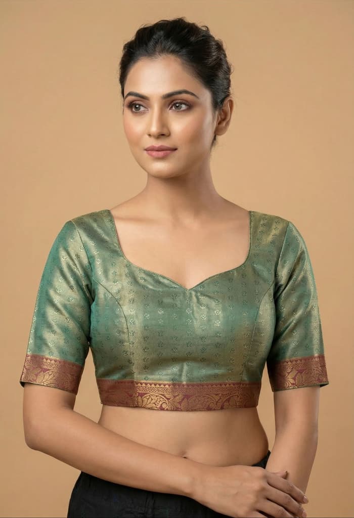 MIMOSA Women's Woven Design Kanjivaram Style Art Silk Saree with Blouse Piece - Rama (SA00002476RMFREE) — photo 5