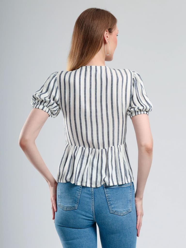 Cory Edge Melina Front-Tie Peplum Blouse -Stripe — photo 6