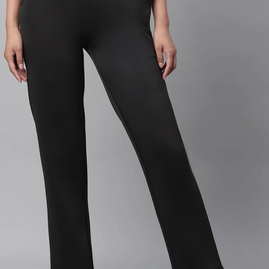 Black Solid Straight Fit Pants With Side Pockets