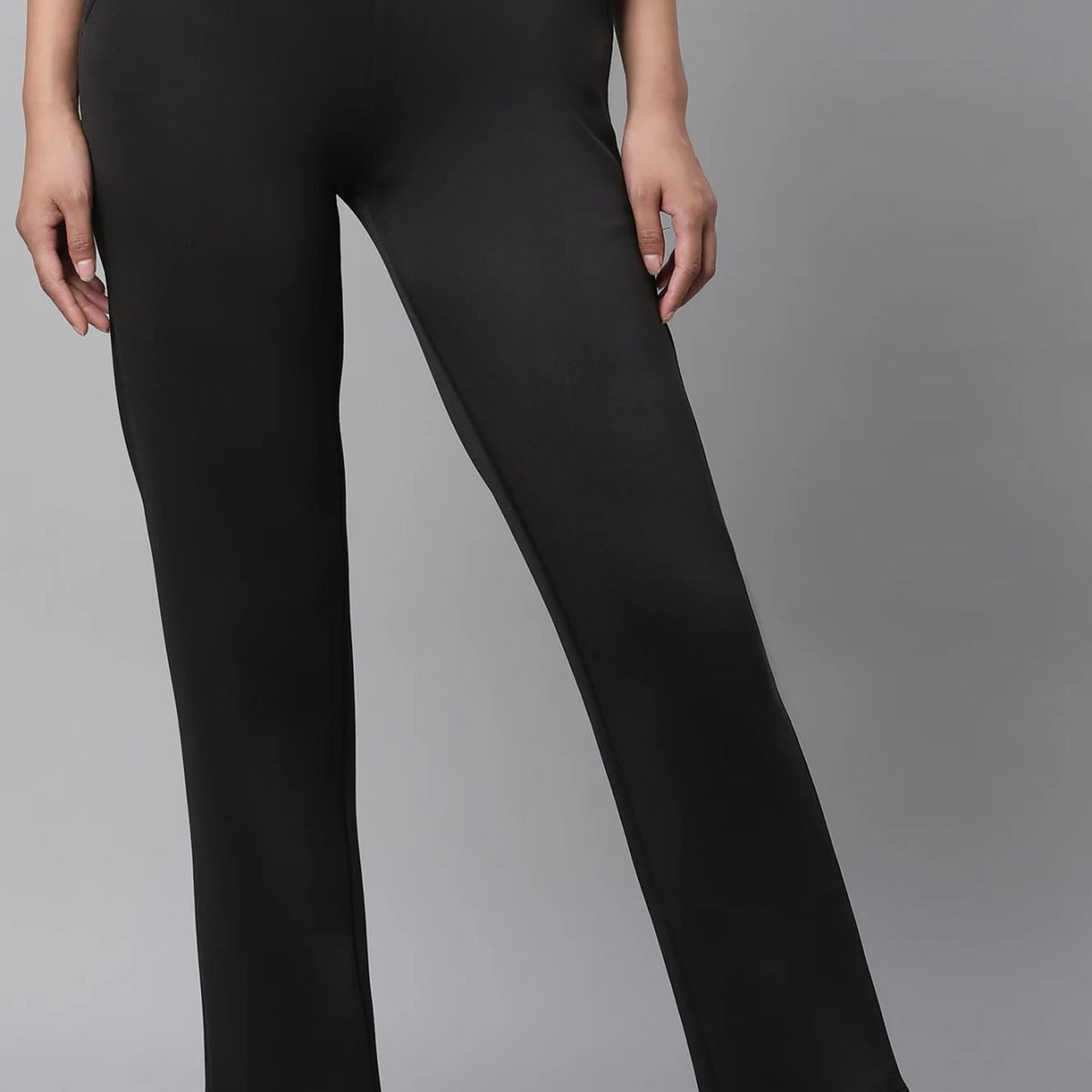 Black Solid Straight Fit Pants With Side Pockets