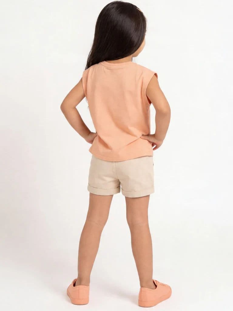 HOP Kids Girls Coral Graphic Design Cotton T-Shirt — photo 3