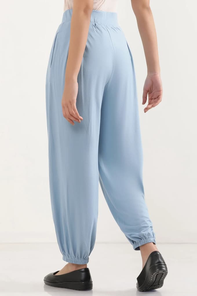 Light Blue Solid Pleated Harem Pants — photo 4