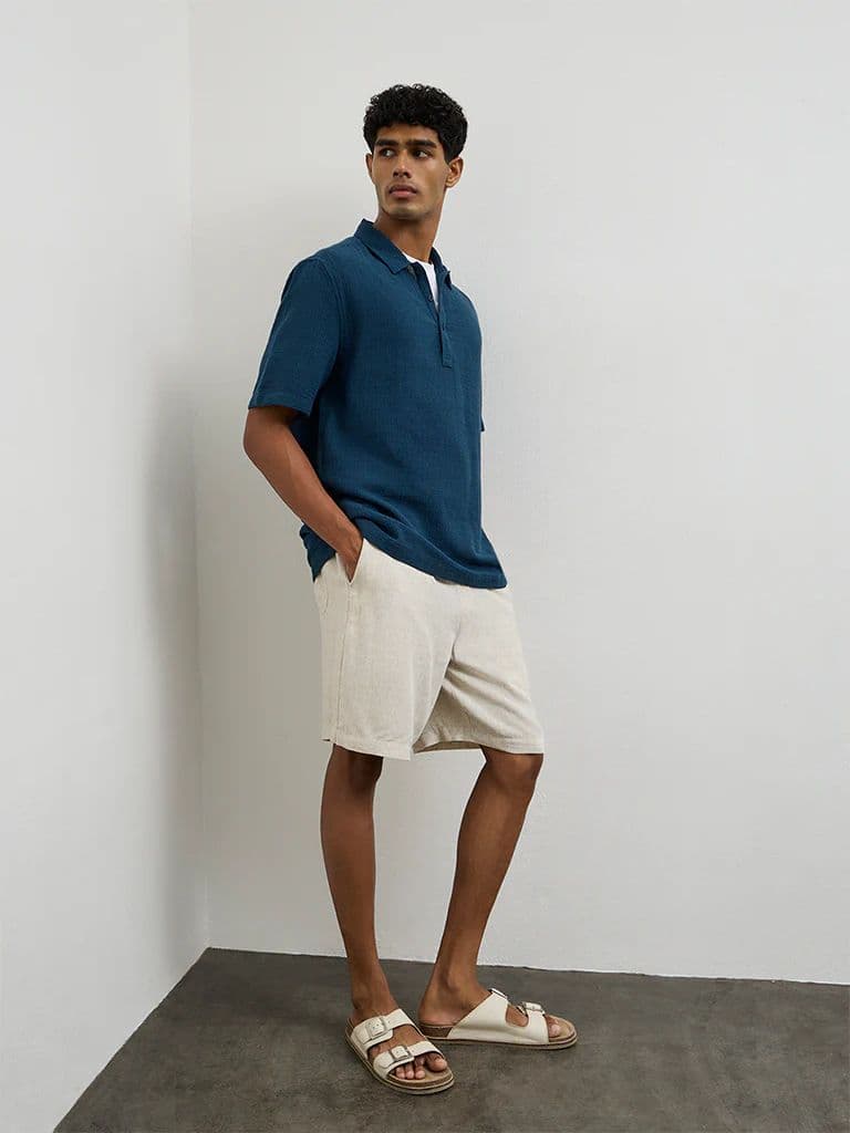 ETA Indigo Textured Relaxed-Fit Cotton Polo T-Shirt — photo 3