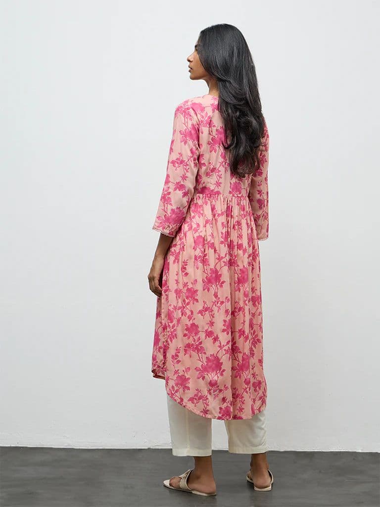 Utsa Pink Floral Printed A-Line Kurta — photo 4