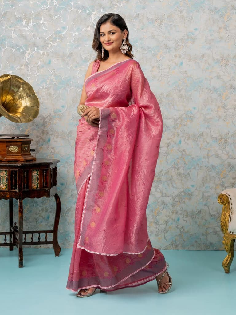 Mimosa Women's Woven Design Banarasi Style Tissue Crush Saree With Blouse Piece : SA00002016STFREE — photo 3