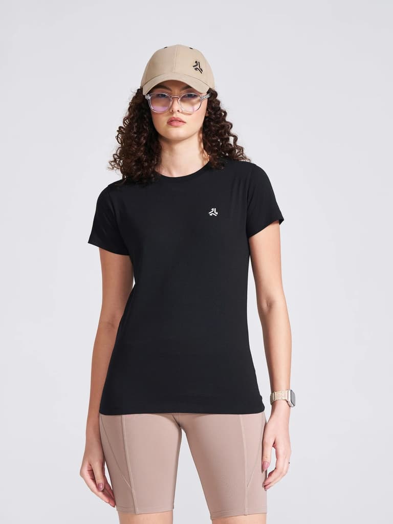 Women's Black Solid Round Neck T-Shirt — photo 2