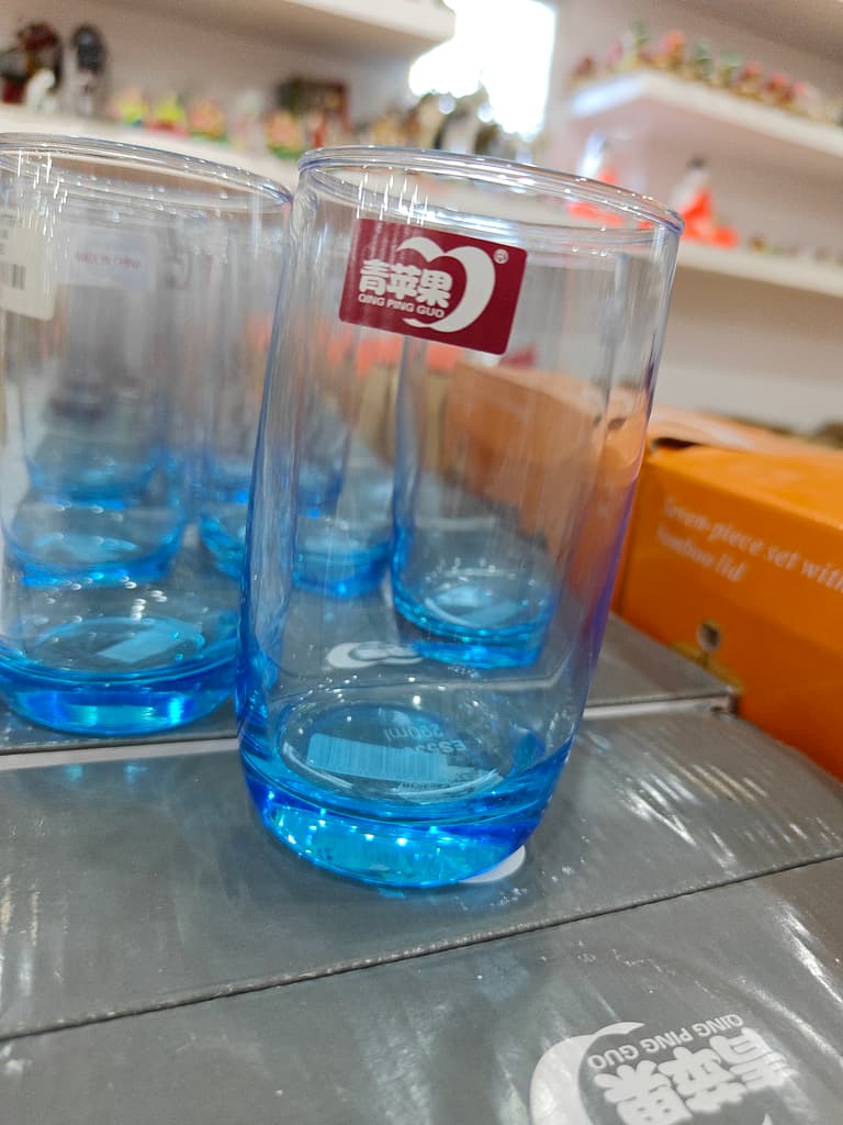 Blue Glass Drinking Glass | Tall | Thin | Clear
