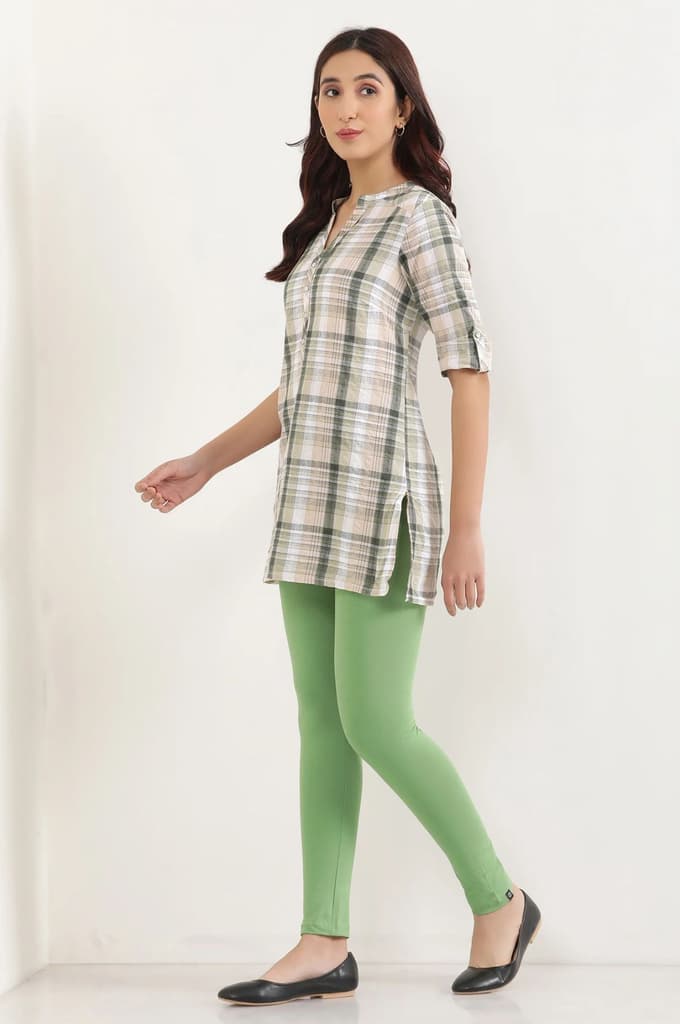 Green Solid Skinny Fit Cotton Tights With Elasticated Waist — photo 5
