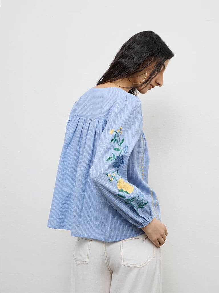 Bombay Paisley Blue Embroidered Cotton Top — photo 4
