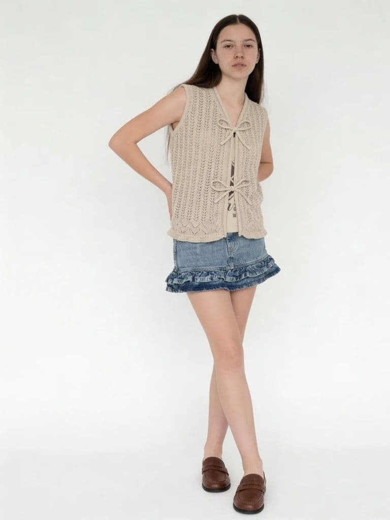 Y&F Kids Girls Beige Printed Cotton Top
