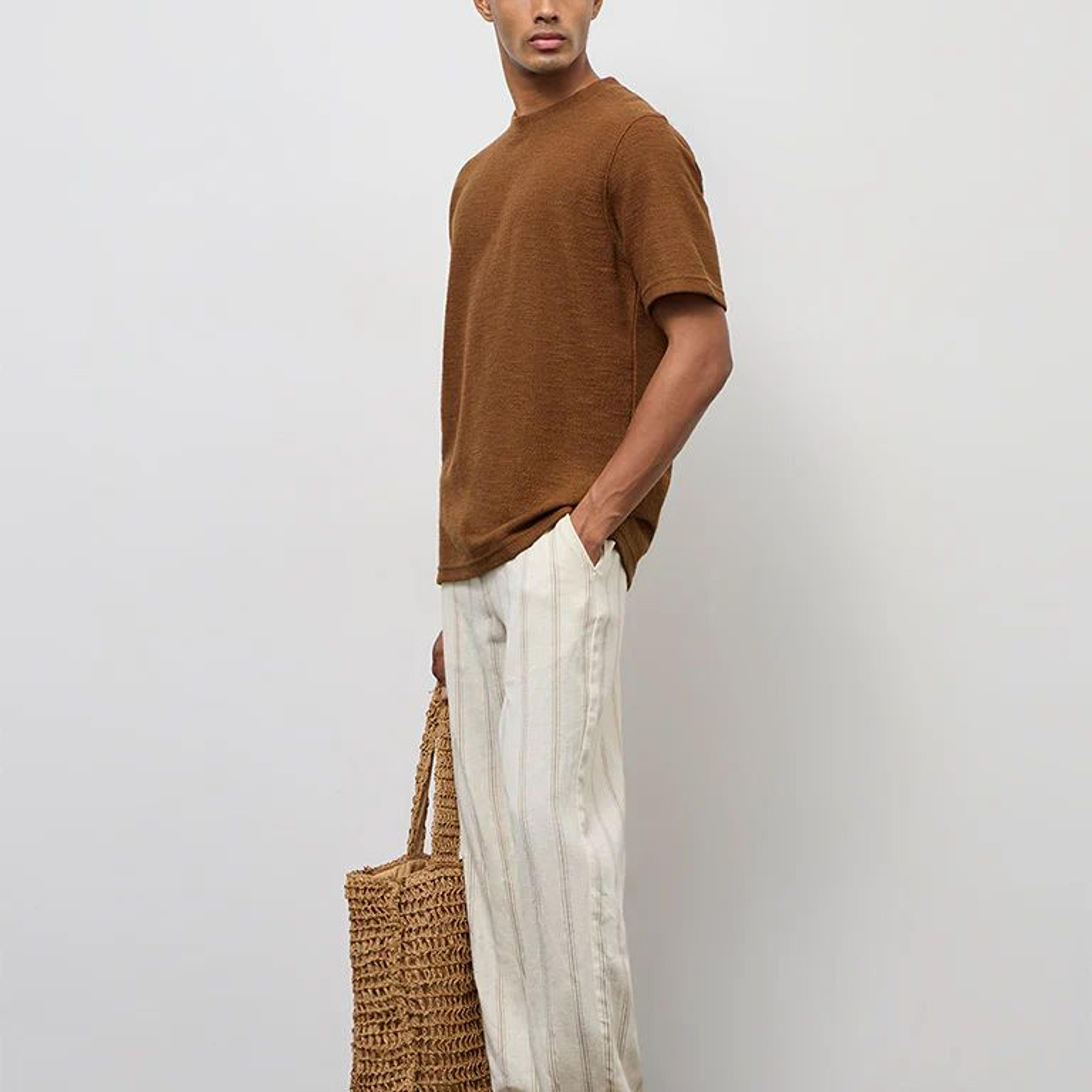 ETA Brown Textured Relaxed-Fit Cotton-Blend T-Shirt