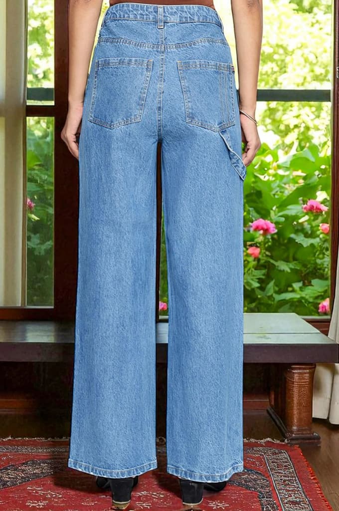 Light Blue Pure Cotton Flared Denim Pants with YKK Zipper — photo 5