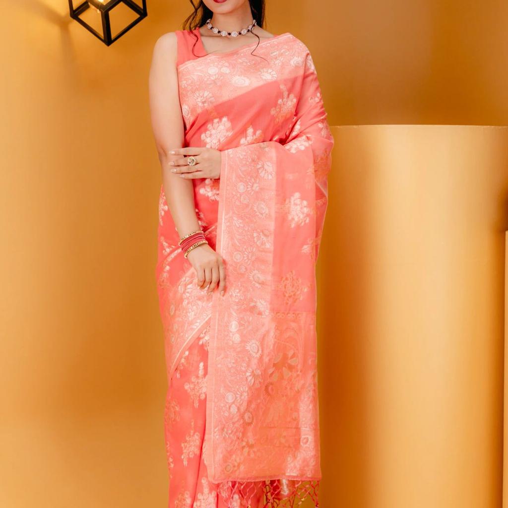 Mimosa Women's Woven Design Banarasi Style Art Silk Saree With Blouse Piece : SA00001806GJFREE