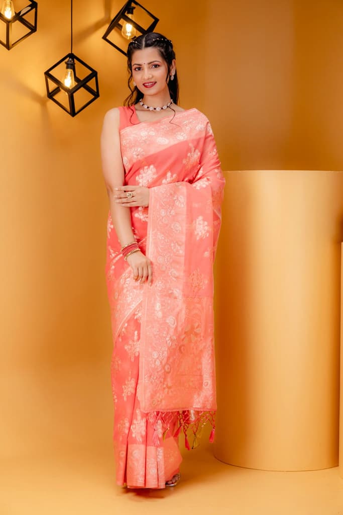Mimosa Women's Woven Design Banarasi Style Art Silk Saree With Blouse Piece : SA00001806GJFREE — Gajjari