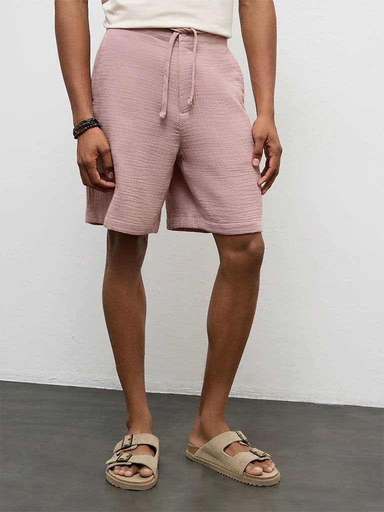 ETA Dusty Pink Relaxed-Fit Mid-Rise Cotton Shorts — photo 2