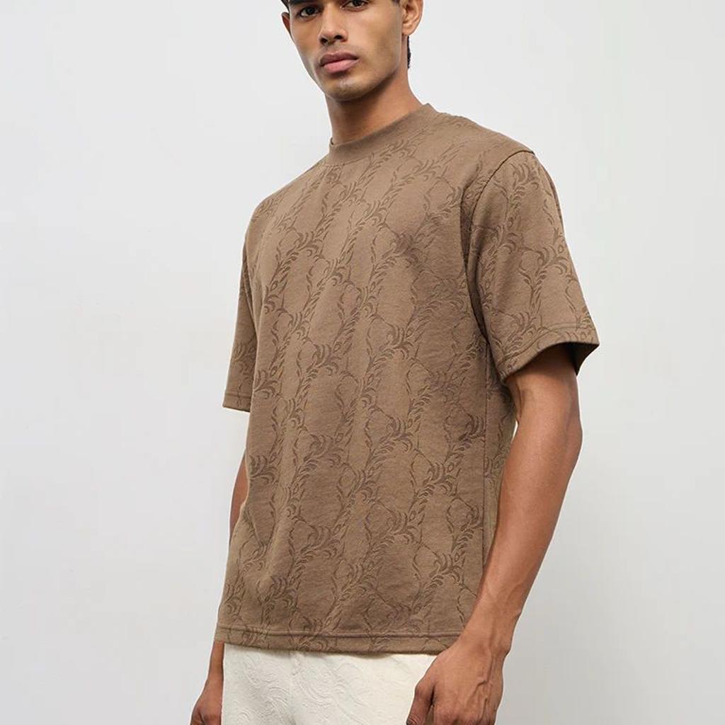 ETA Taupe Jacquard Relaxed-Fit T-Shirt