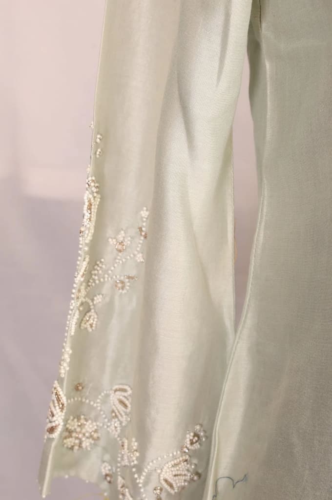Sea Green Embroidered Pearl Work Cotton Blend A-line Kurta — photo 6