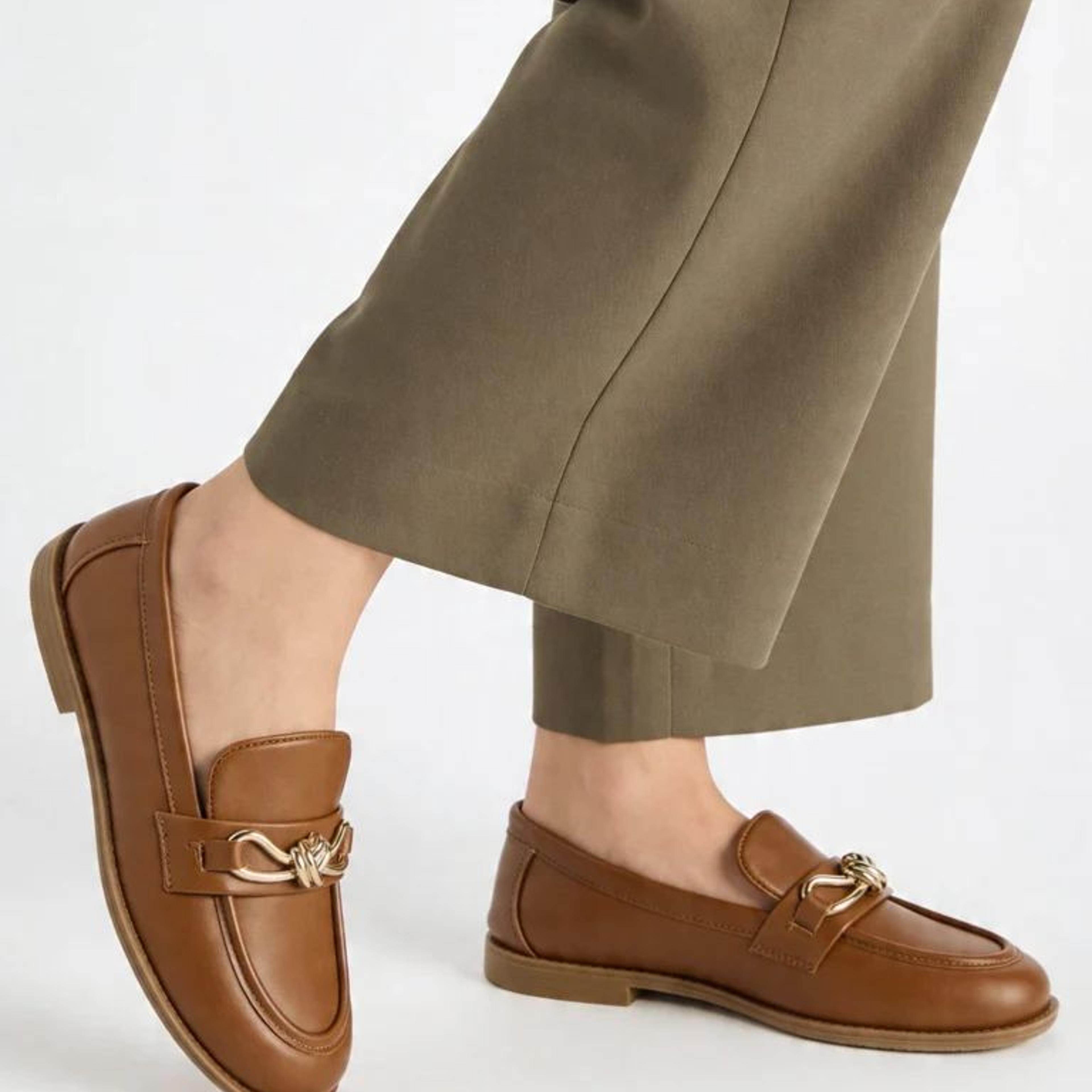 LUNA BLU Tan Metal-Detail Loafers