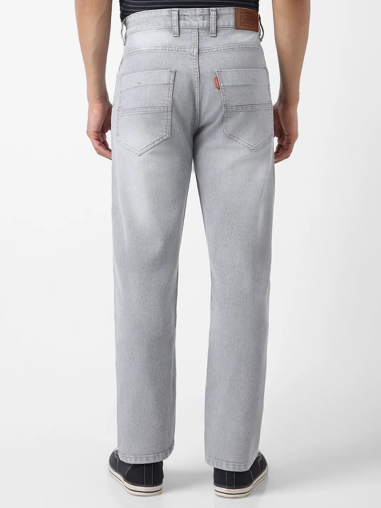 Men's Light Grey Straight Fit Washed Jeans Stretchable — photo 3