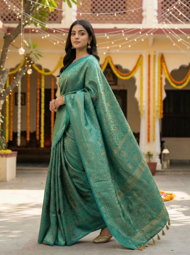 MIMOSA Women's Woven Design Banarasi Style Art Silk Saree with Blouse Piece - Saffire ( SA00003133SFFREE ) — photo 3