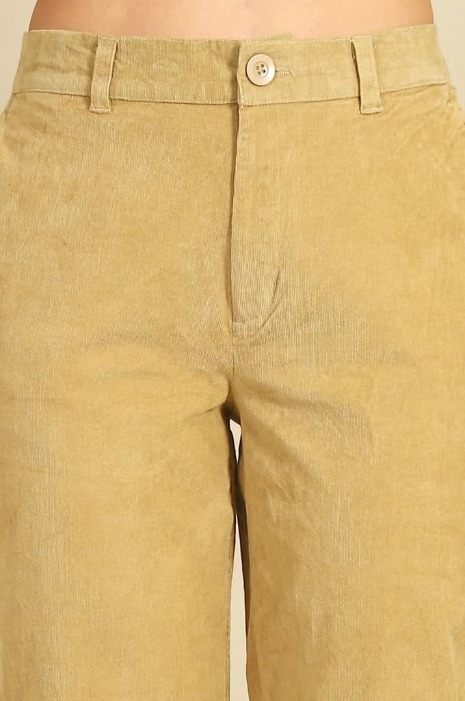 Beige Solid Straight Fit Cotton Pants with YKK Zipper — photo 3