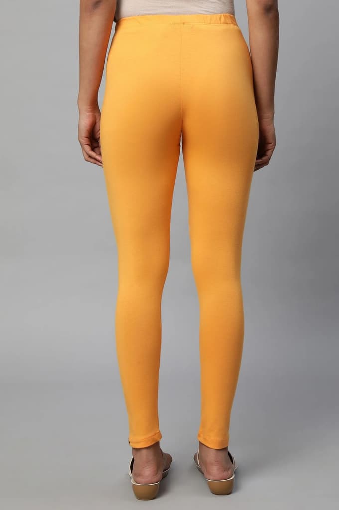 Orange Solid Skinny Fit Cotton Tights With Elasticated Waist — photo 2
