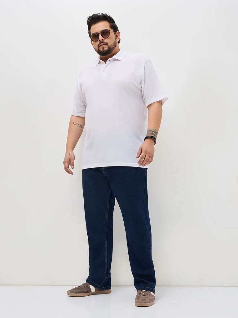 Plus Men's Blue Straight Fit Raw Washed Denim Jeans Stretchable — photo 5