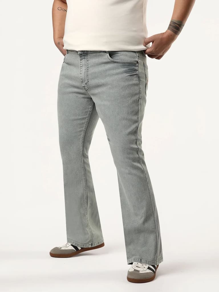 Plus Men's Ice Grey Bootcut Fit Mid Rise Acid Wash Jeans Stretchable — photo 2