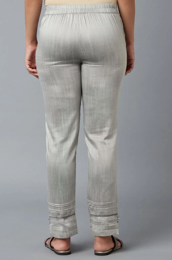 Grey Solid Straight Fit Trousers With Elasticated Waistband — photo 2