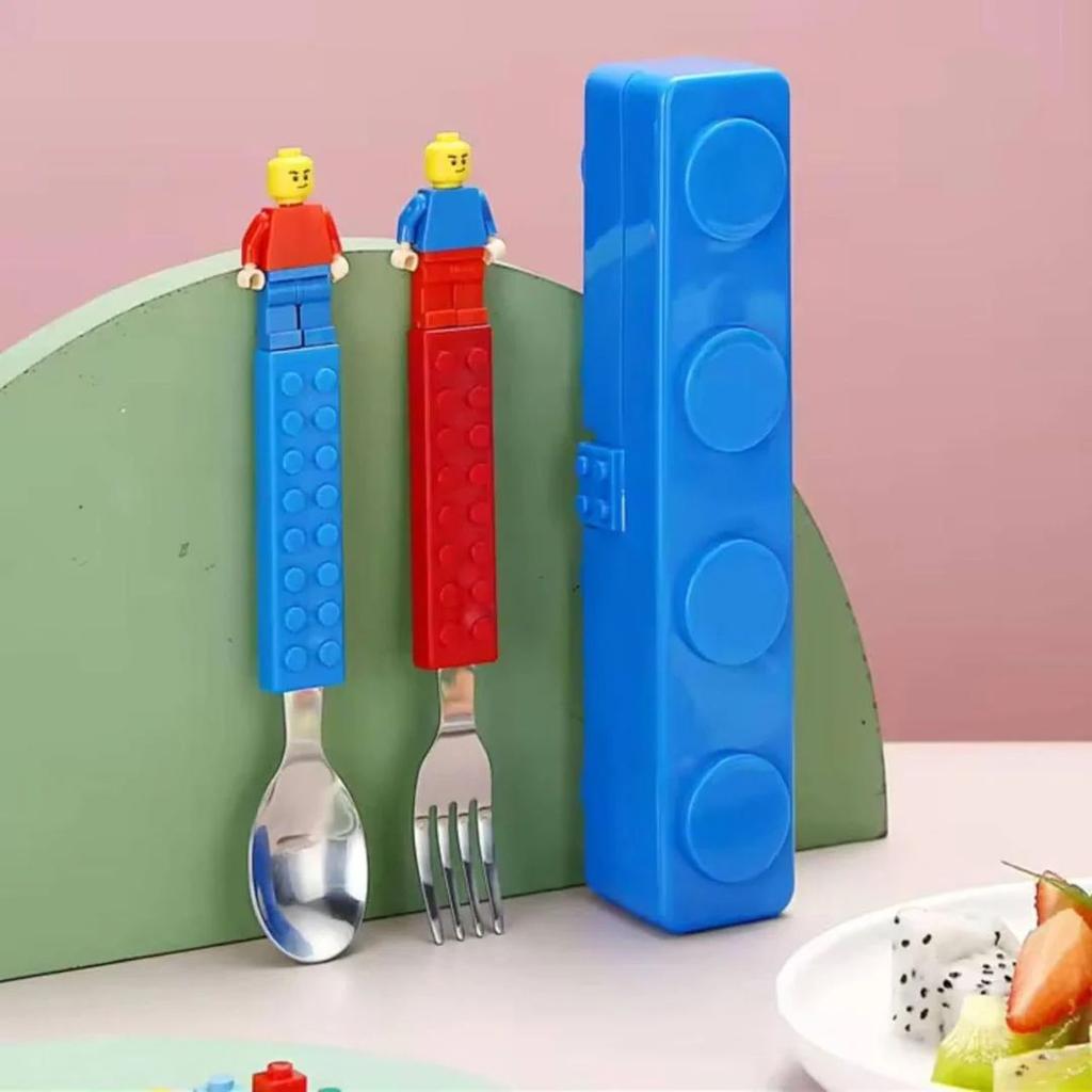 Building Block Kids Cutlery Set | Fun Block Handles + Travel Case — photo 2