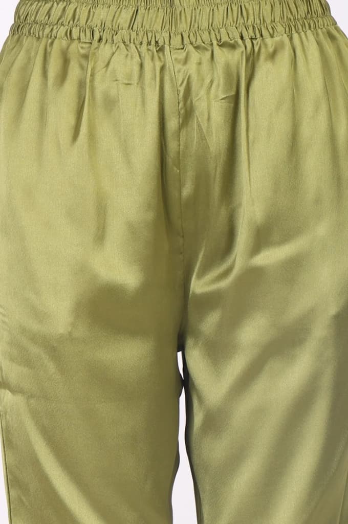 Olive Sequins Paisley Printed Straight Satin Kurta with Straight Pants and Dupatta Set — photo 8