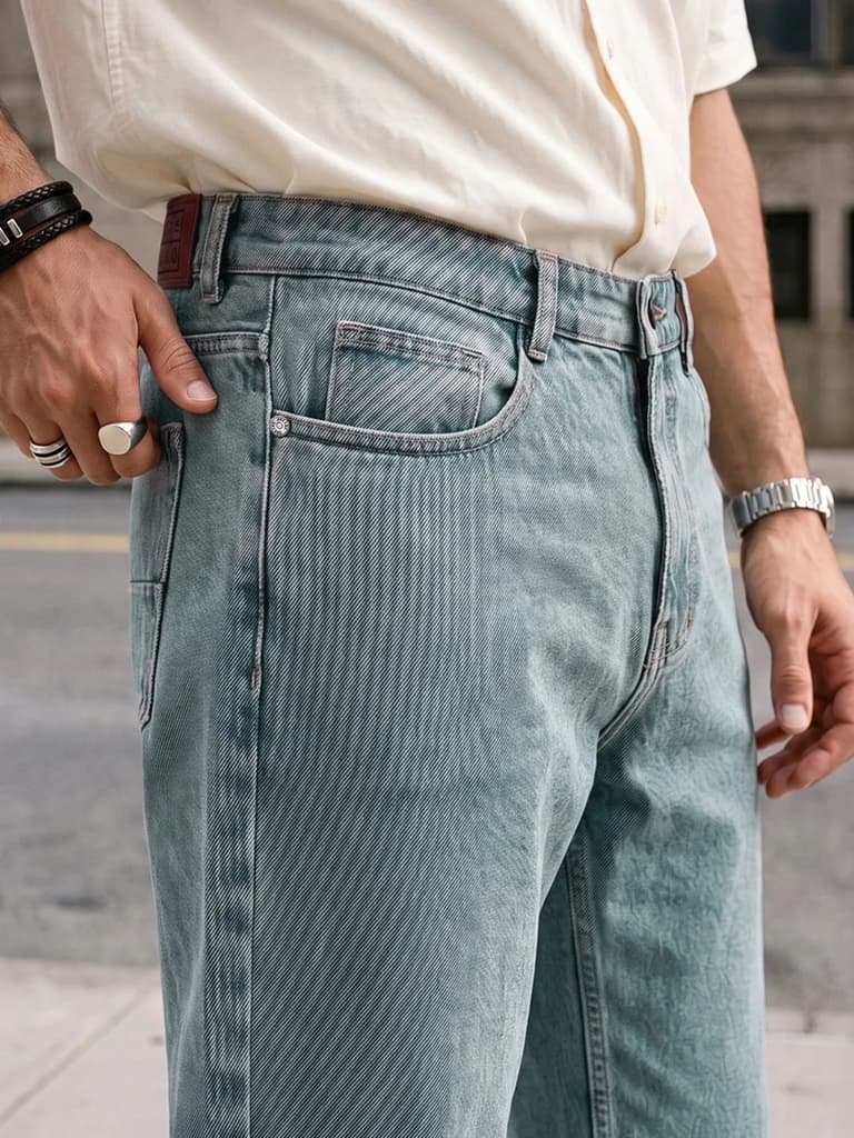 Men's Ice Blue Relaxed Fit Washed Denim Jeans Non-Stretchable — photo 5