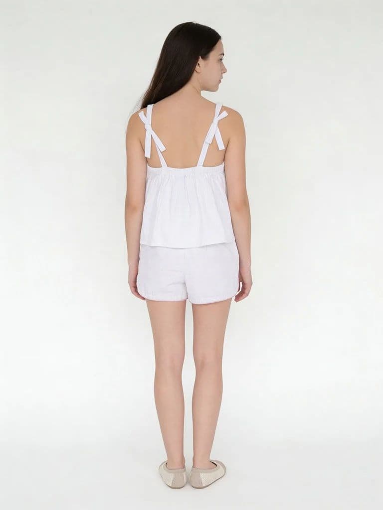 Y&F Kids Girls White Floral Embroidered Cotton Top and Shorts Set — photo 2